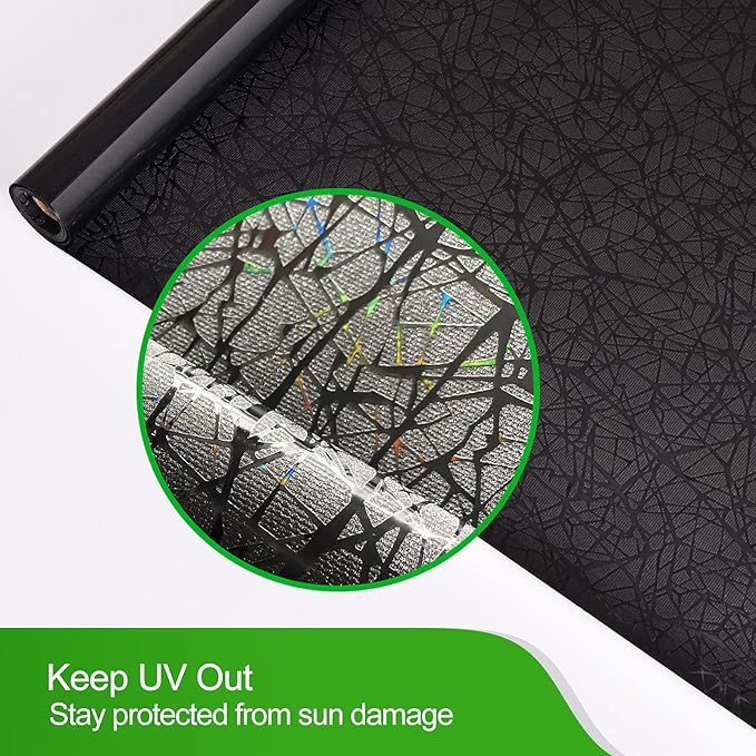 QHY Sunshine Total Blackout Window Film Privacy， Frosted Glass Window Film，Black Window Tint， No Glue， Detachable, no Marks, Suitable for Repeated use (Black, 17.5 in X 157.4 in)