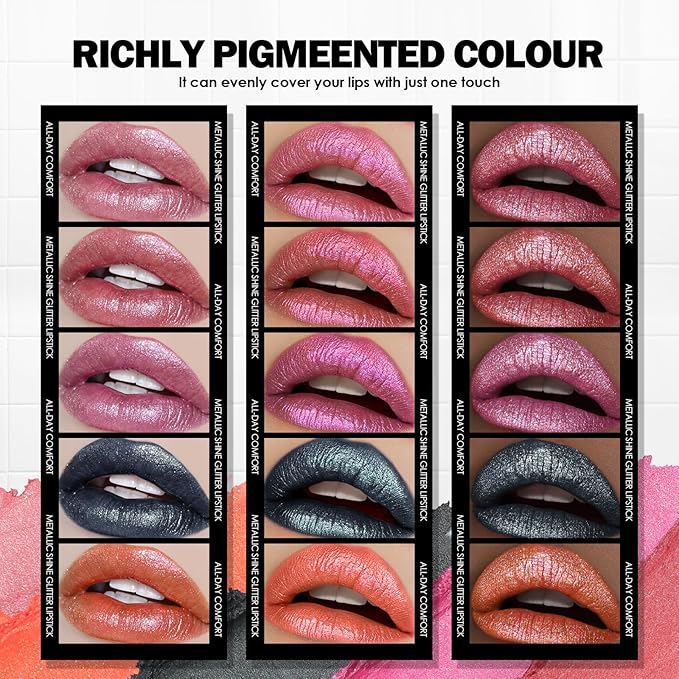 Anglicolor Glitter Metallic Pink Purple Lipstick,High Impact Lipcolor,Lightweight Hydrating Formula Smooth and Non-Sticky,Violet Lipstick For Women,Full-Coverage Lip Makeup(06 RED VIOLET, 4g)