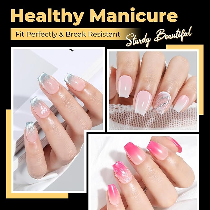 UNA GELLA Short Coffin Nail Tips 600Pcs, Short Coffin Gel Nails Tips Pre Etched 12 Sizes Soft Gel Fake Nails Tips Pre-file Full Cover for Nail Extension Home DIY Salon with Box