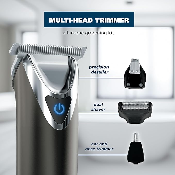 WAHL USA Stainless Steel Lithium Ion 2.0+ Slate Beard Trimmer for Men - Electric Shaver, Nose Ear Trimmer, Rechargeable All in One Men's Grooming Kit - Model 9864