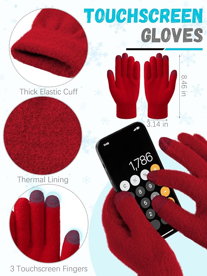 Winter Beanie Hat Scarf Gloves, Warm Fleece Knit Hat Long Scarf Neck Warmer Touch Screen Winter Gloves Set Gifts for Women