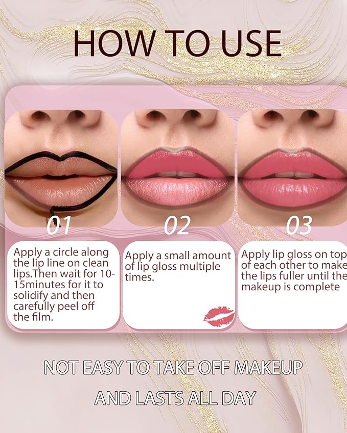 Peel Off Tattoo Lip Liner Stain Lip Gloss Combo Sets, 2 Colors Rose Pink Brown Matte Lip Liner and Nourishing Lip Gloss Tint Stain Kit, Long Lasting Waterproof Non Sticky Liquid Lipstick Makeup-Set 03