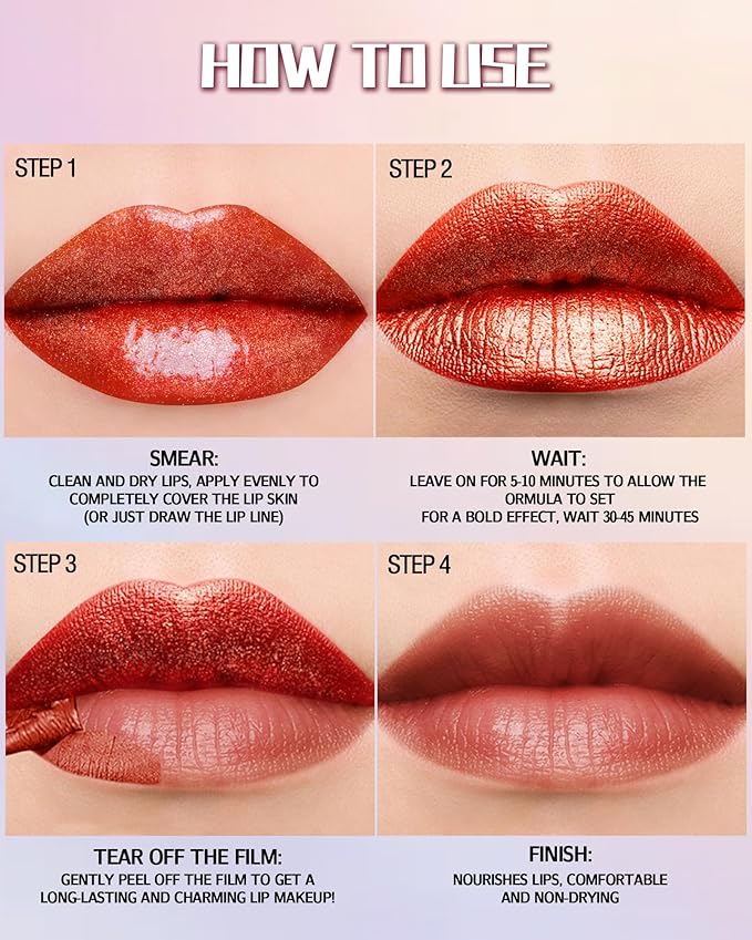 Peel Off Lip Liner Stain, Long Lasting Waterproof Transfer-Proof Lip Tint Stain Peel Off, Non-stick High Pigmented Lip Gloss Lipliner Tattoo, Liquid Tinted Lipstick, Lip Makeup Gift for Women Girl-04