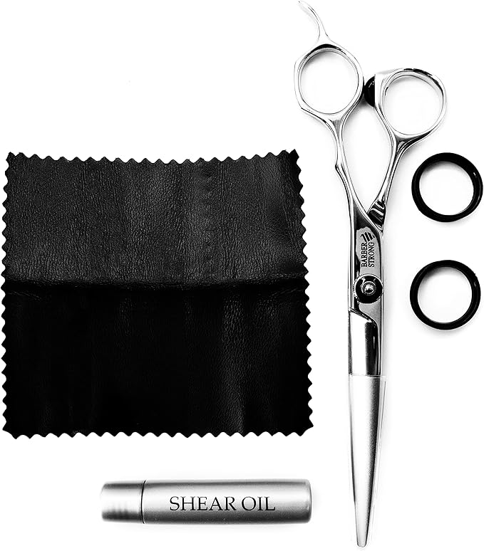 Barber Strong The Barber Shears, Japanese-Forged Stainless Steel Scissors, Adjustable Tension, Durable & Easy to Sharpen, Angled Thumb Ring for Open-Handed Cutting Techniques