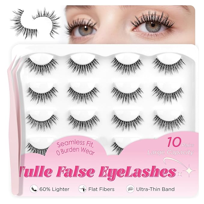 BEPHOLAN Ultra-thin False Eyelashes 10 Pairs Eyelash Pack False Lashes Natural look Lash Strips Lightweight Lashes with Soft Clear Band(CCS115)
