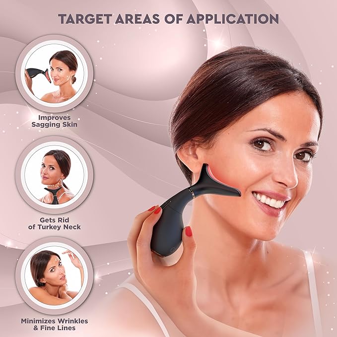 GLO24K Red Light Face & Neck Beauty Device – 3-in-1 Facial Massager Tool with LED & Vibration for Skin Revitalization and Neck Firming