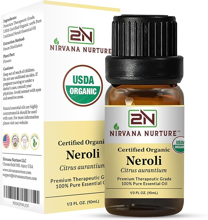 Neroli Essential Oil USDA Certified Organic, 100% Pure Natural Premium Grade, Undiluted- Aromatherapy Diffuser for Calm and Relaxation, Skin Care, Hair Care