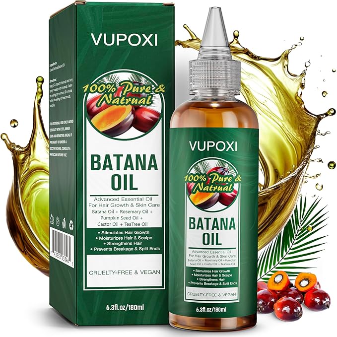 Batana Oil for Hair Growth: 5-in-1 Liquid Hair Oil Blend with Rosemary, Tea Tree, Castor, Pumpkin Seed - 180mL (6.3 fl.oz)