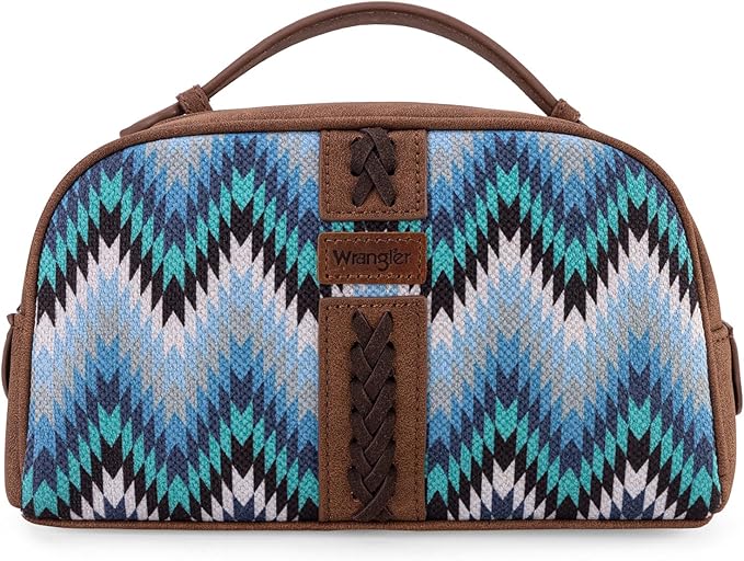 Montana West Wrangler Makeup Bag for Women Small Cosmetic Toiletry Bags Western Make Up Pouch Durable Cute Travel Purse, Jean Blue