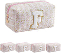 JOVAKIT Alphabet Makeup Bag Cosmetic Bag for Women, Christmas Gifts for Girls Age 6-18, Floral Flowers Coquette Travel Toiletry Zipper Make Up Pouch Organizer Trendy Stuff (Pink Floral F)