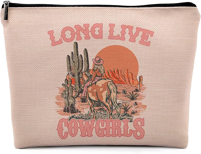 Pink Cowgirl Cosmetic Bag, Western Supplies for Women Makeup Bag for Purse, Western Makeup Bag, Long Live Cowgirls Preppy Gifts Cowgirl Gifts Pouch Bags, Western Bags for Women