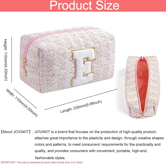 JOVAKIT Makeup Bag Cosmetic Bags for Women, Christmas Gifts for Girls Age 6-18, Alphabet Pink Floral Coquette Zipper Travel Makeup Pouch, Organizer Case Trendy Stuff (Pink Floral E)
