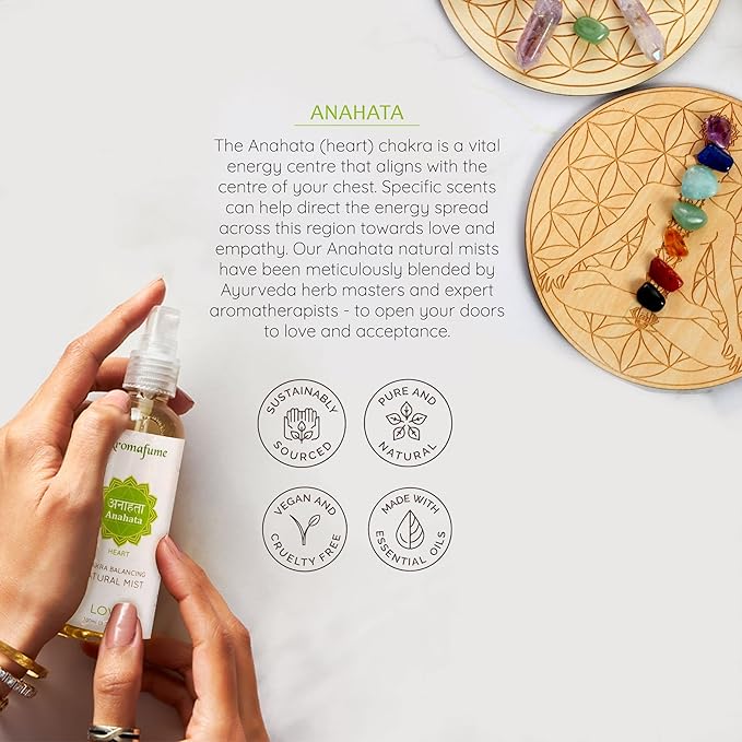Aromafume Heart Chakra Natural Mist 100ml/3.3 fl oz | Anahata | Aromatherapy Spray for Chakra Balance | Rose & Bergamot Extracts | Essential Oil Spray for Meditation, Yoga, Reiki