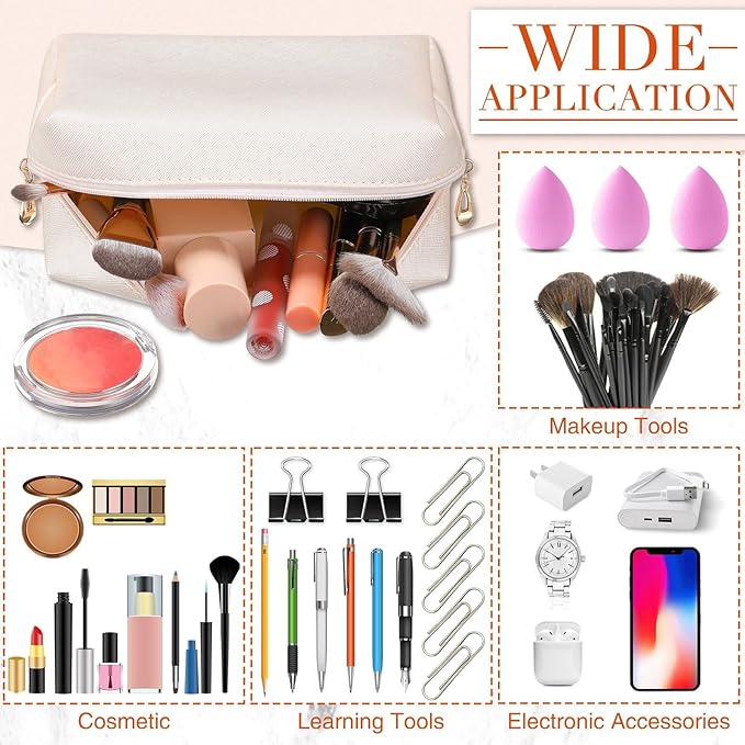 Sanwuta 9 Pcs Makeup Bags Bulk PU Double Zippers Cosmetic Bag Makeup Toiletry Christmas Small Pouch Portable Travel Organizers Case for Women Bridesmaid Party End of The Year(Ivory White)
