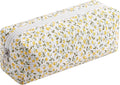 Cute Floral Cotton Makeup Brush Cosmetic Bag for Women, Travel Quilted Zipper Make Up Bag, Flowers Toiletry Organizer Case Kawaii Makeup Cosmetic Travel Cloth Pouch (Yellow Floral)