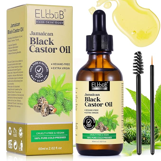 Jamaican Black Castor Oil - for Hair Growth Skin Condition, Eyebrows Eyelashes, Nail Care Grow, Moisturizing Massage Oil for Aromatherapy 2 fl oz