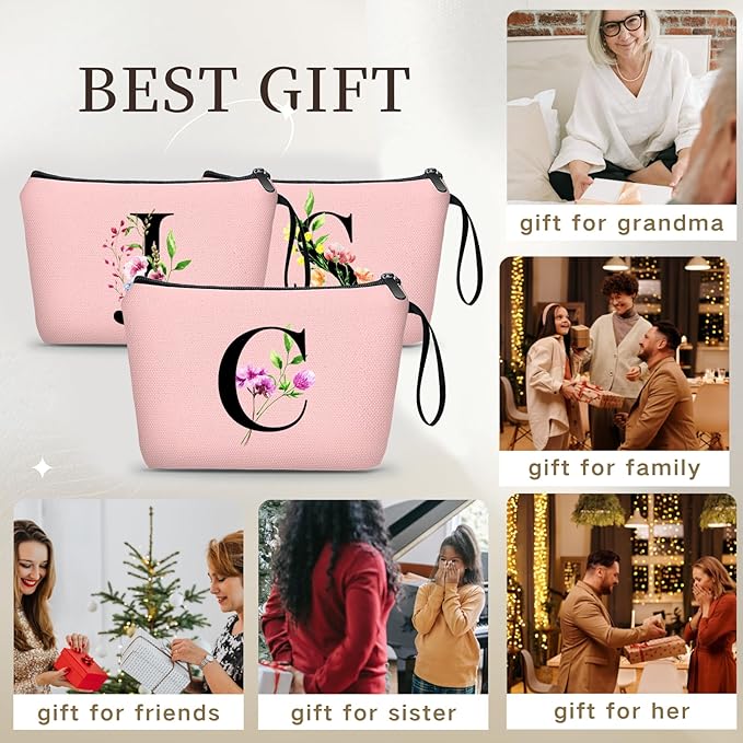 Birthday Thank You Appreciation Monogrammed Gifts for Mom Aunt Teacher Sister Friend Coworkers Bride Bridesmaid Makeup Cosmetic Bag with Mirror Mothers Day Christmas Graduation C