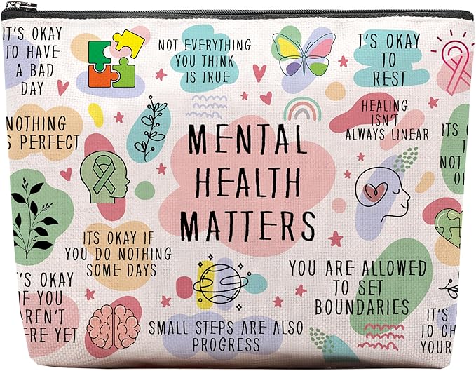 Mental Health Gifts Makeup Bag - Awareness Gift, Daily Affirmation, Positive Quotes Cosmetic Bag for Women