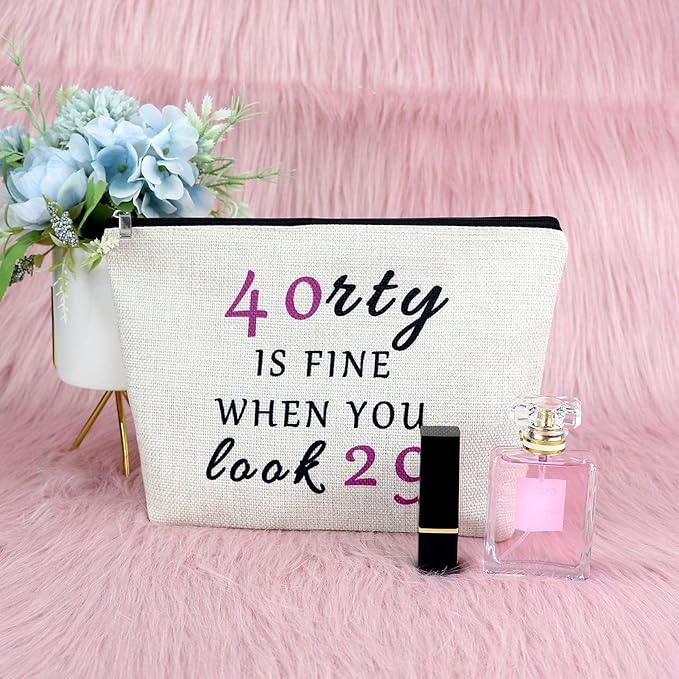 Sfodiary 40th Birthday Gifts for Women Makeup Bag 40 Year Old Birthday Gifts Best Friend Gift Cosmetic Bag Wife Gift Ideas for 40th Anniversary Mom Travel Cosmetic Pouch Christmas Gift for Women
