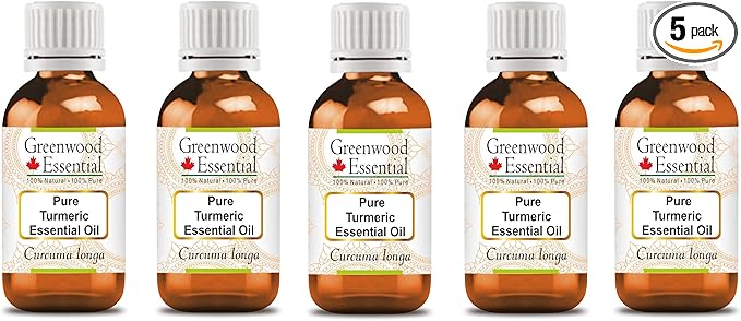 Greenwood Essential Turmeric Essential Oil (Curcuma Longa) Steam Distilled (Pack of Five) 100ml X 5(16.9 oz)