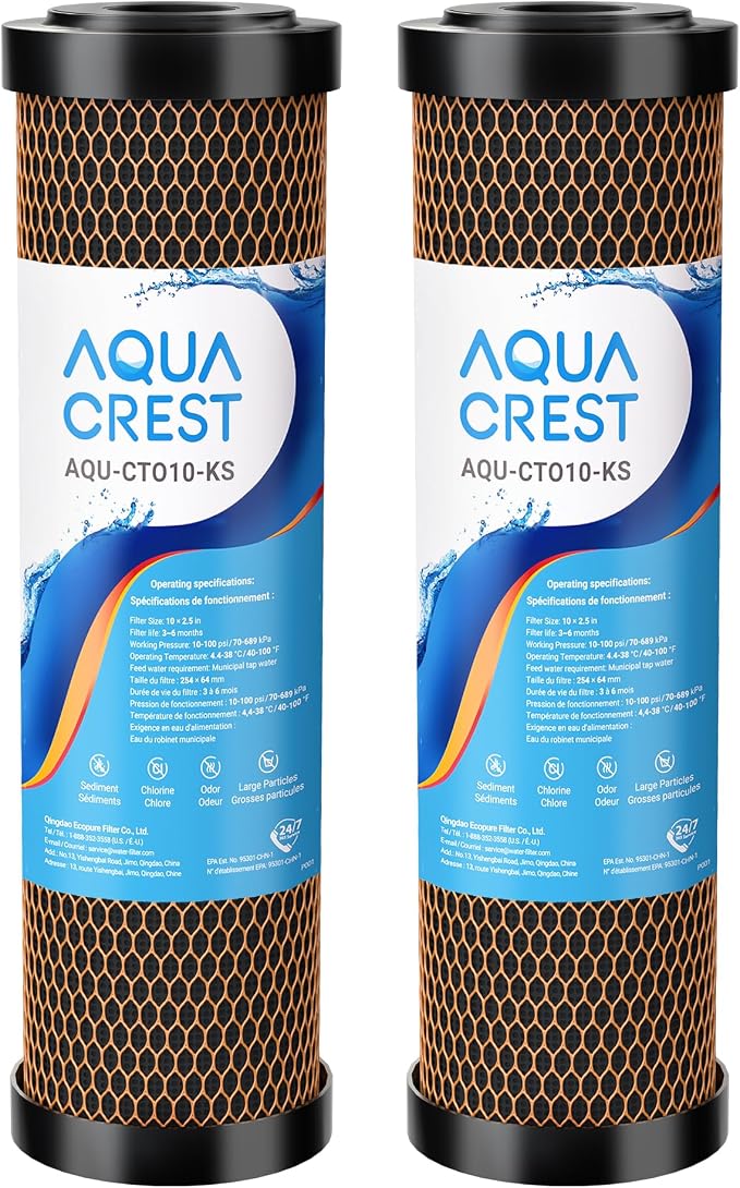 AQUA CREST 1 Micron 2.5"x10" Whole House CTO Carbon and KDF Water Filter by AQUACREST
