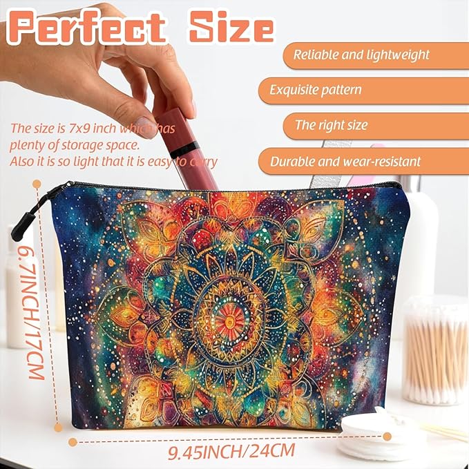 Cosmetic Bags Travel Makeup Toilet Case Waterproof Pouch for Women Girls 6.7X9.45inches - Vivid Celestial - Hued Mandala