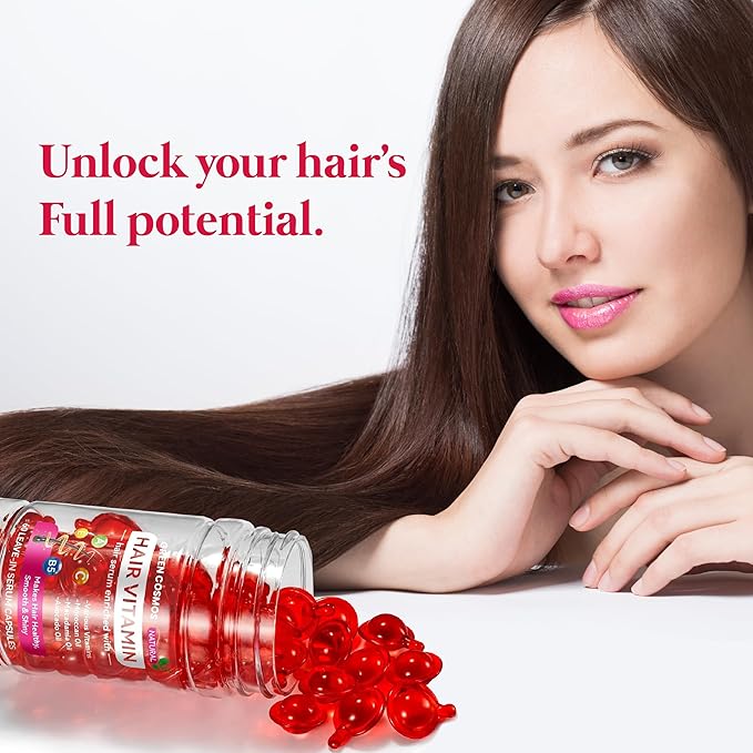Green Cosmos Hair Vitamin Treatment & Moisturizing Oil Capluse with Avocado, Macadamia & Moroccan Oil for Dry and Damaged Hair - Leave-in Anti Frizz Conditioner with Vitamins A, C, E & B5-40 Capsules