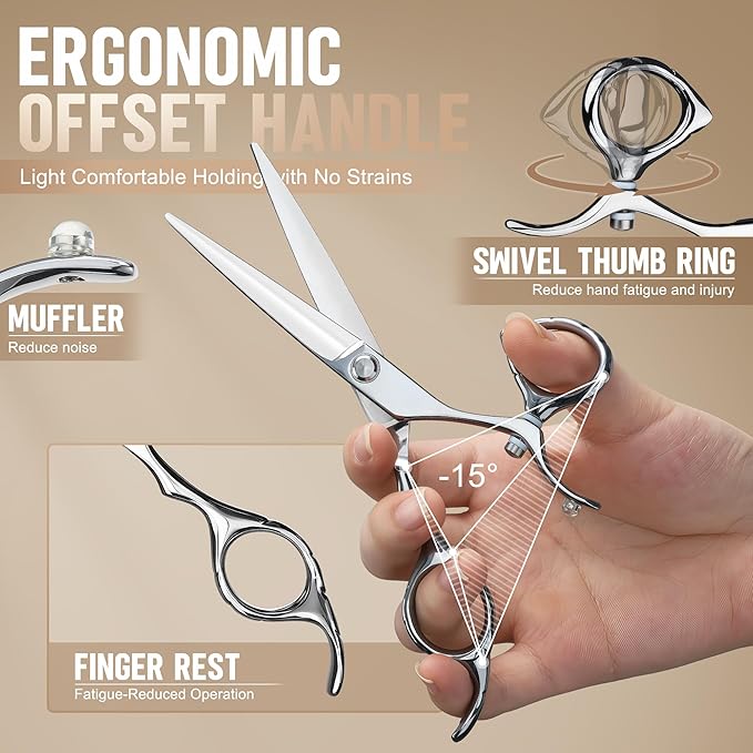 Dream Reach HIGH-END SERIES Japanese 440C Stainless 6.0" 360° Swivel Thumb Ring Professional Barber Razor Edge Hairdressing Straight Cutting Scissors