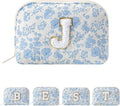 JOVAKIT Conch Alphabet Makeup Bag Cosmetic Bag for Women, Christmas Gifts for Women Girls, Blue Floral Coquette Travel Bag, Zipper Make Up Pouch Organizer Trendy Stuff (Blue Floral J)