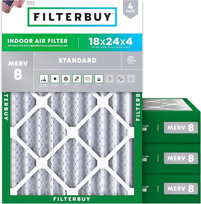 Filterbuy 18x24x4 Air Filter MERV 8 Essential Dust & Allergy Defense, by Filterbuy