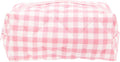 PAZIMIIK Cozy Makeup Bag Travel Cosmetic Bag for Women Soft Toiletry Bag Aesthetic Makeup Organizer Portable Large Zipper Pouch for Skincare Beauty Accessories Brushes Pink Checkered
