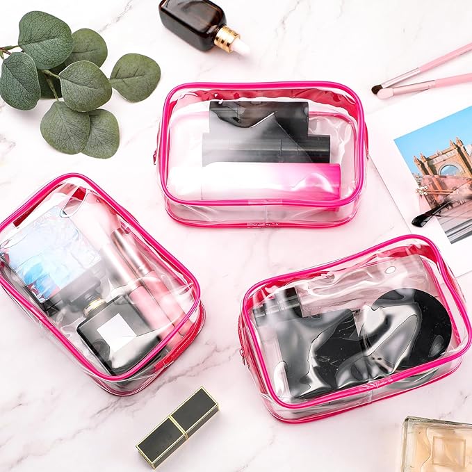 Weewooday 12 Pieces Clear Makeup Bags Cosmetic Storage Bags PVC Zipper Pouches Travel Waterproof Makeup Plastic Case for Women Organizing Toiletries Traveling Bathroom(Large,Rose Red)