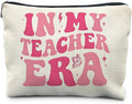 in My Teacher Era Makeup Bag, Teacher Appreciation Gifts Cosmetic Bags for Women, End of Year Teachers Gifts, Groovy Pink Preppy Aesthetic Zipper Makeup Pouch for Teachers