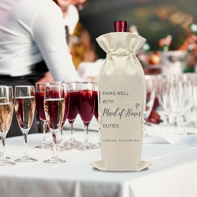 AWSICE Wedding Wine Bottle Bag - Maid of Honor Proposal Gifts - Pairs Well with Wedding Gift Bags - Engagement Present for Bridesmaid - Bridal Planning Shower Decorations-A08
