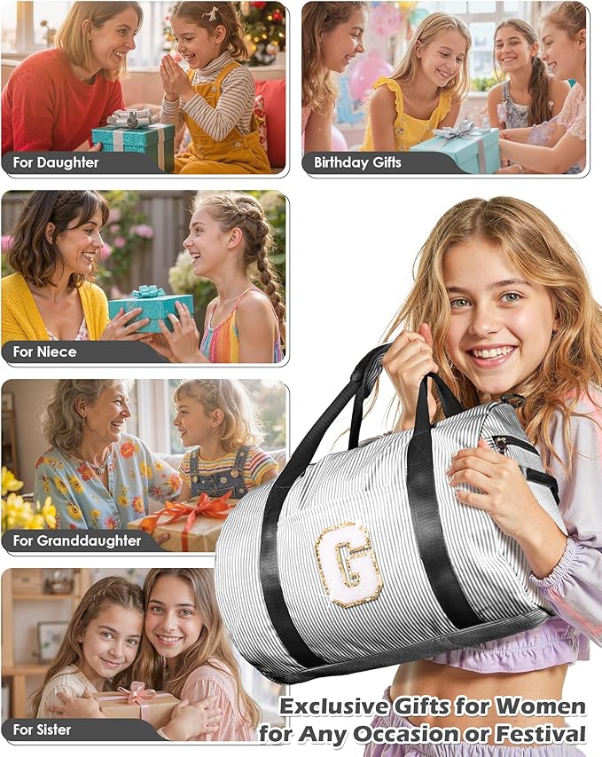 Christmas Gifts For Teenager, Girls Travel Duffle Bag, Kids Initial Overnight Bags with Shoe Compartment, Monogram Weekender Bag with Makeup Pouch, Dorm Room Essentials for Teen (Letter R)