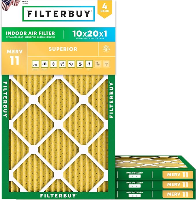 Filterbuy 10x20x1 Air Filter MERV 11 Superior Pet & Allergy Defense, by Filterbuy