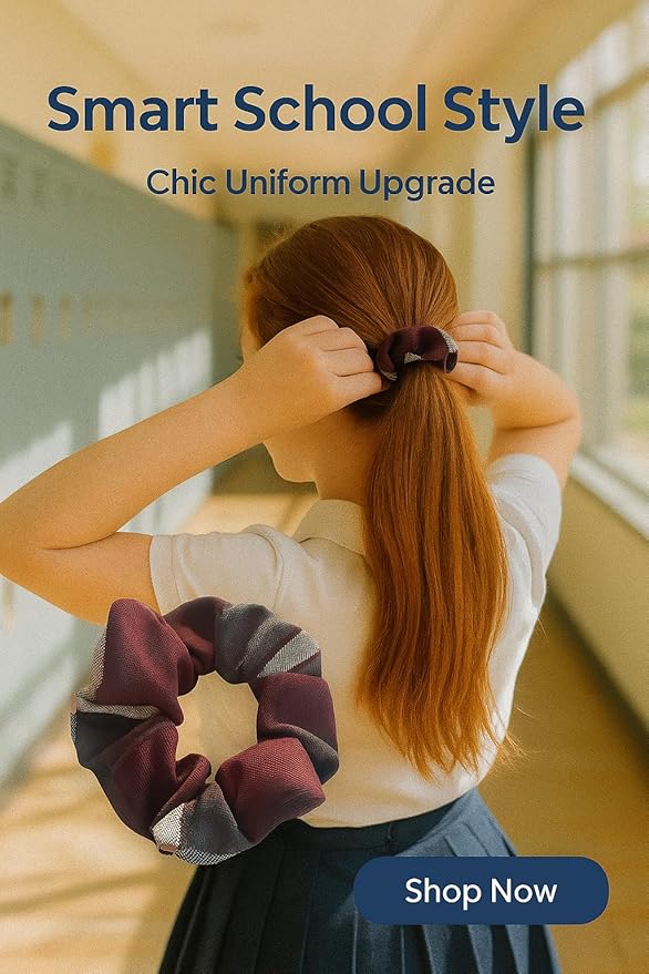 Plaid scrunchie, ClassExceed school uniform plaid, Back to school, handmade school uniform hair accessories (Burgundy dark gray white Plaid91)