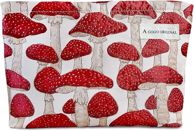 STARDW Cute Makeup Bag Aesthetic Cosmetic Bags for Women Girls, Travel Toiletry Bag Large Capacity Zipper Makeup Pouch, Purse Organizer Pouches,Canvas Lining (Red Mushroom)