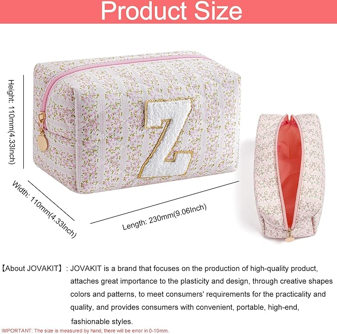 JOVAKIT Alphabet Makeup Bag Cosmetic Bag for Women, Christmas Gifts for Girls Age 6-18, Floral Flowers Coquette Travel Toiletry Zipper Make Up Pouch Organizer Trendy Stuff (Pink Floral Z)