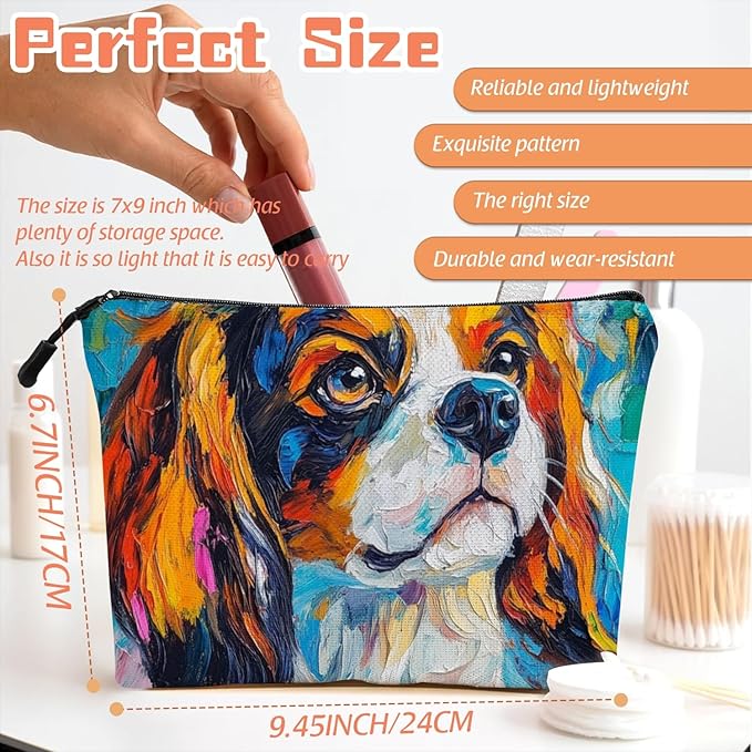 Cosmetic Bags Travel Makeup Toilet Case Waterproof Pouch for Women Girls 6.7X9.45inches - Vivid Artistic - Spaniel Canvas