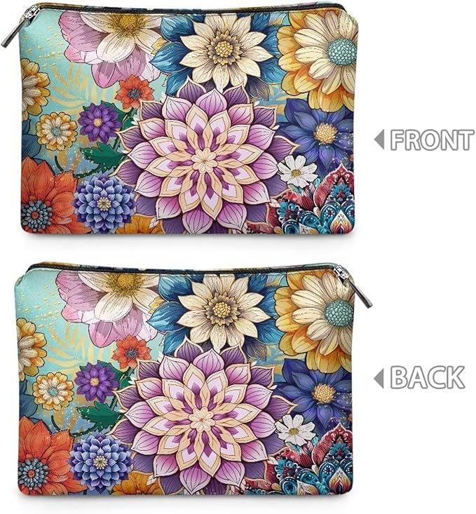 COEQINE Gothic Makeup Bags for Women Floral Wallet Leather Cosmetic Case With Zipper Soft Waterproof Lip Makeup Organizer Handbag