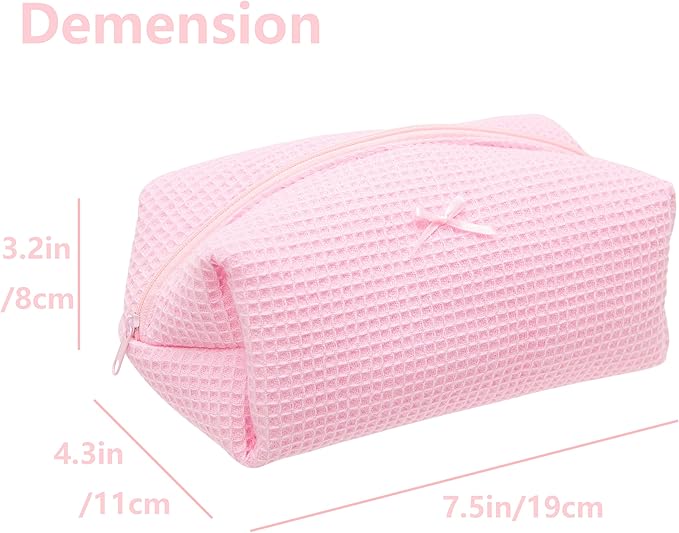 PAZIMIIK 2PCS Cozy Makeup Bag Travel Cosmetic Bag for Women Soft Toiletry Bag Aesthetic Makeup Organizer Portable Large Zipper Pouch for Skincare Beauty Accessories Brushes Walffle Check Pink