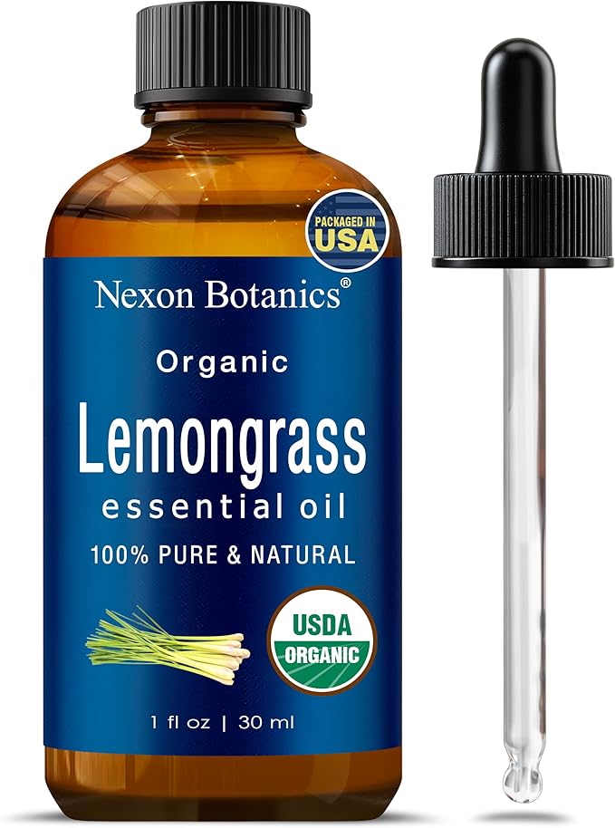 Organic Lemongrass Essential Oil 30 ml - Pure, Natural Oils for Aromatherapy, Diffusers, DIY, Candle and Soap Making Scent - Nexon Botanics