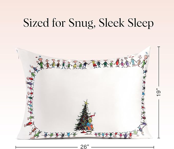 The Grinch x Kitsch Satin Pillowcase with Zipper for Hair & Skin - Softer Than Silk Pillow Cases, Smooth Cooling Pillow Cover, Wrinkle-Free, Machine Washable, Queen/Standard (19x26) - Who-Ville