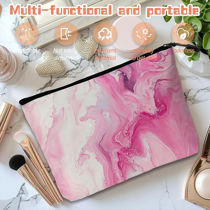 Cosmetic Bags Travel Makeup Toilet Case Waterproof Pouch for Women Girls 6.7X9.45inches - Pink And White Fluid Art