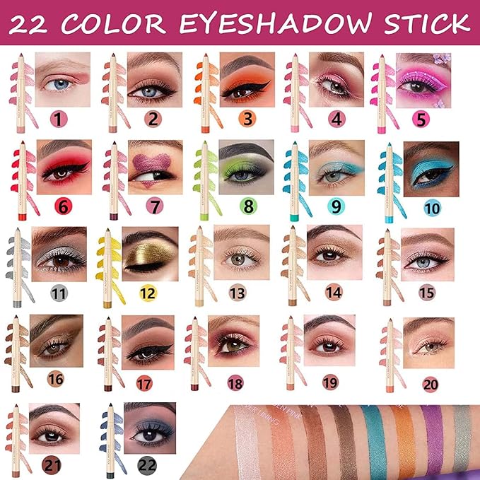 Eyeshadow Pencil Makeup, Waterproof Hypoallergenic Long Lasting Crayon, Highlighter Matte Cream Eye Shadow Stick, Glitter Primer Palette Shimmer Eyeliner Pen, Peach Pink