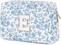 Narwey Birthday Gifts for Teen Girls Kids Women Personalized Initial Floral Makeup Bag Cute Cosmetic Trendy Stuff 6 8 10 11 12 13 14 16 18 Years Old Travel Toiletry Bag (Little Blue Flower E)