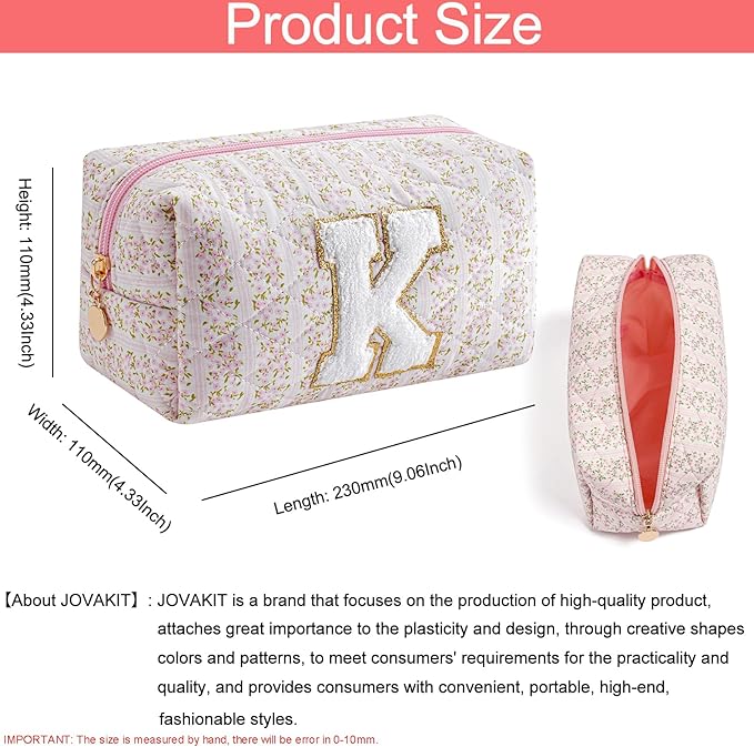 JOVAKIT Makeup Bag Cosmetic Bags for Women, Christmas Gifts for Girls Age 6-18, Alphabet Pink Floral Coquette Zipper Travel Makeup Pouch, Organizer Case Trendy Stuff (Pink+ Blue K)