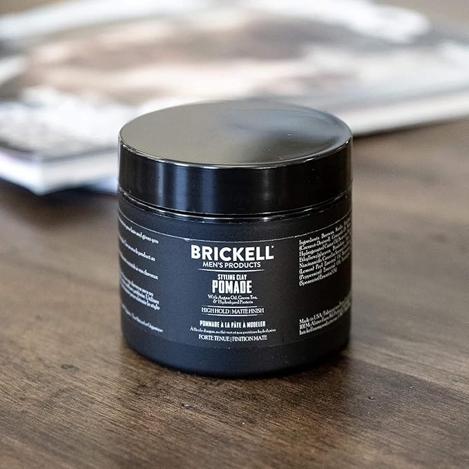 Brickell Men's Products Hair Styling Clay Pomade For Men, Natural & Organic with Strong Hold & Matte Finish, Product for Modern Hairstyles, 2 Ounces, Scented
