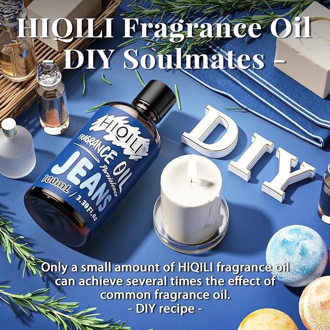HIQILI Jeans Fragrance Oil for Home Diffuser, Candles & Soap Making, DIY Perfume for Men, Clean & Comforting Scent - 3.38 Fl Oz
